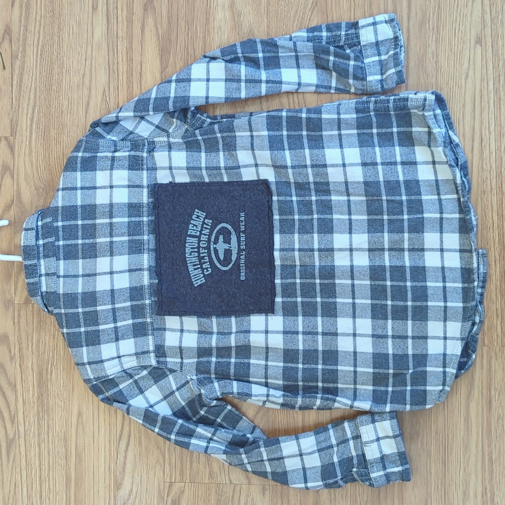 Huntington Beach California Flannel Shirt upcycled unisex Size 7